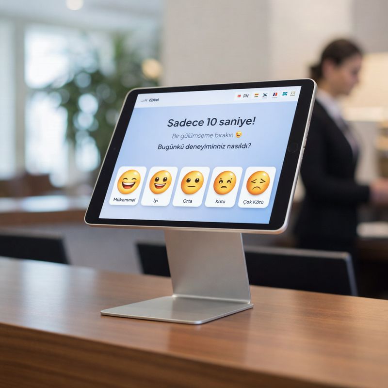 Otel lobisinde kiosk anket cihazı